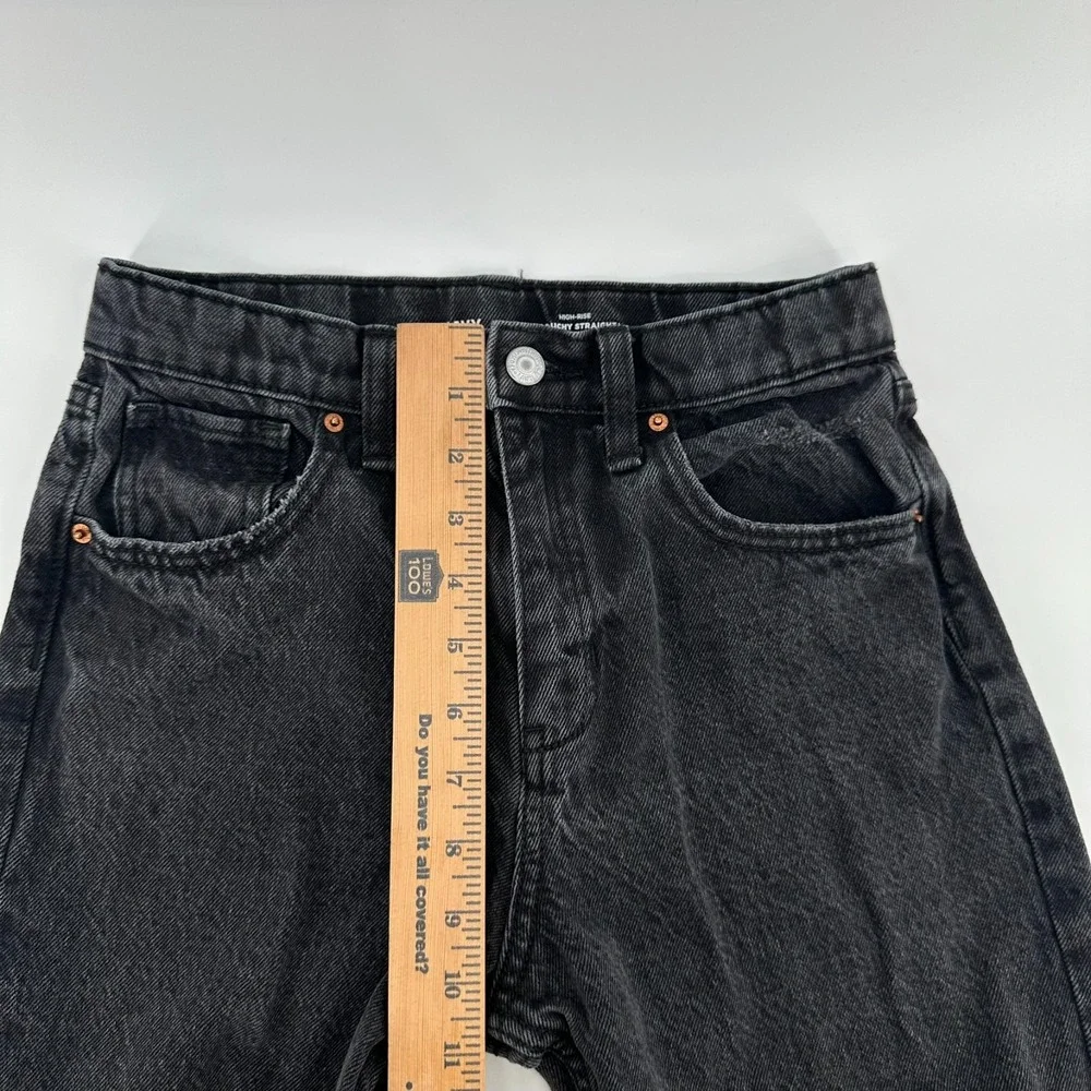 Old Navy Slouchy Straight Jeans Girls 12 Black Cotton Distressed Denim High Rise